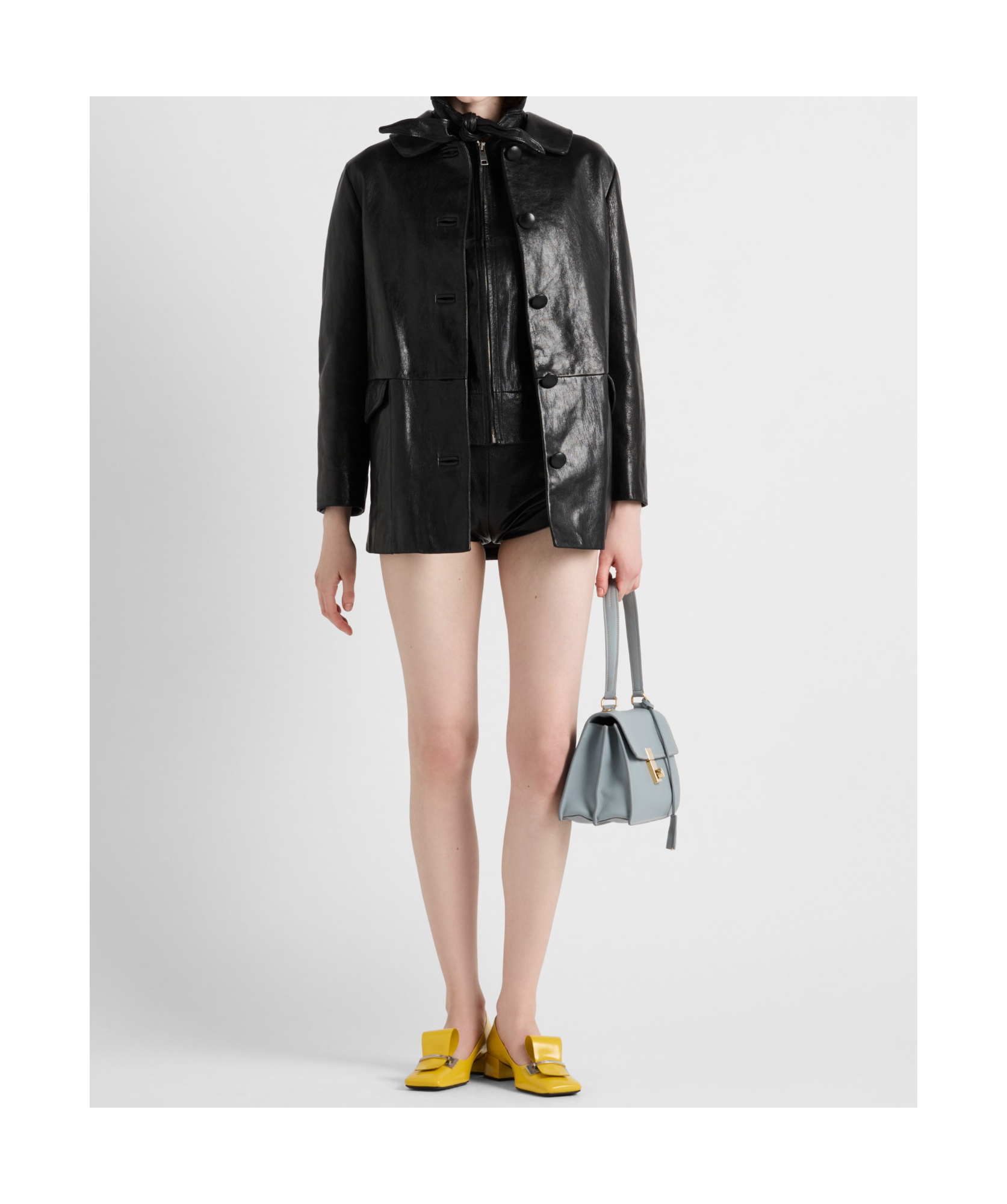 Prada Long-sleeved Hooded Leather Jacket In Black
