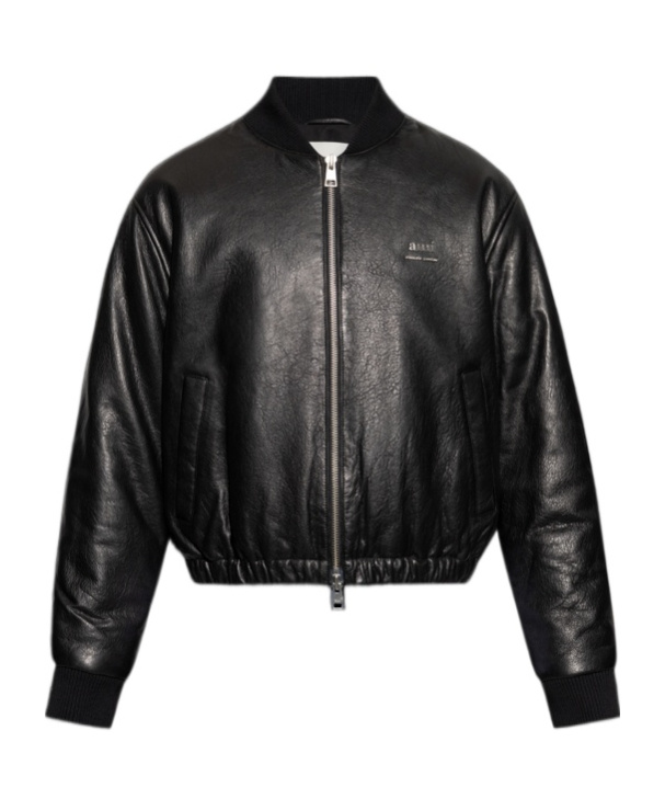 Ami Alexandre Mattiussi Logo-lettering Leather Bomber Jacket In Black