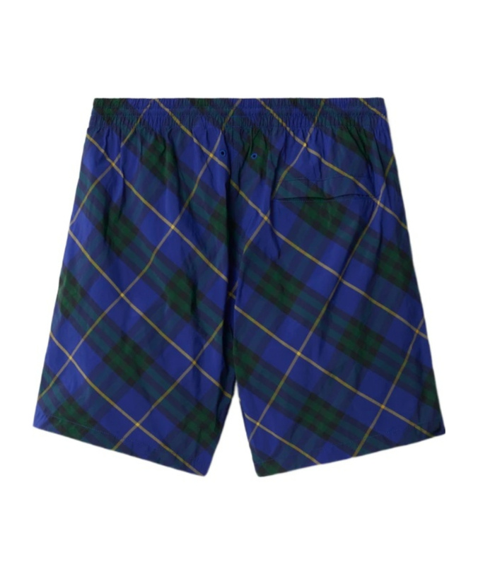 Burberry Check Pattern Swim Shorts With Drawstring Waist In Blue