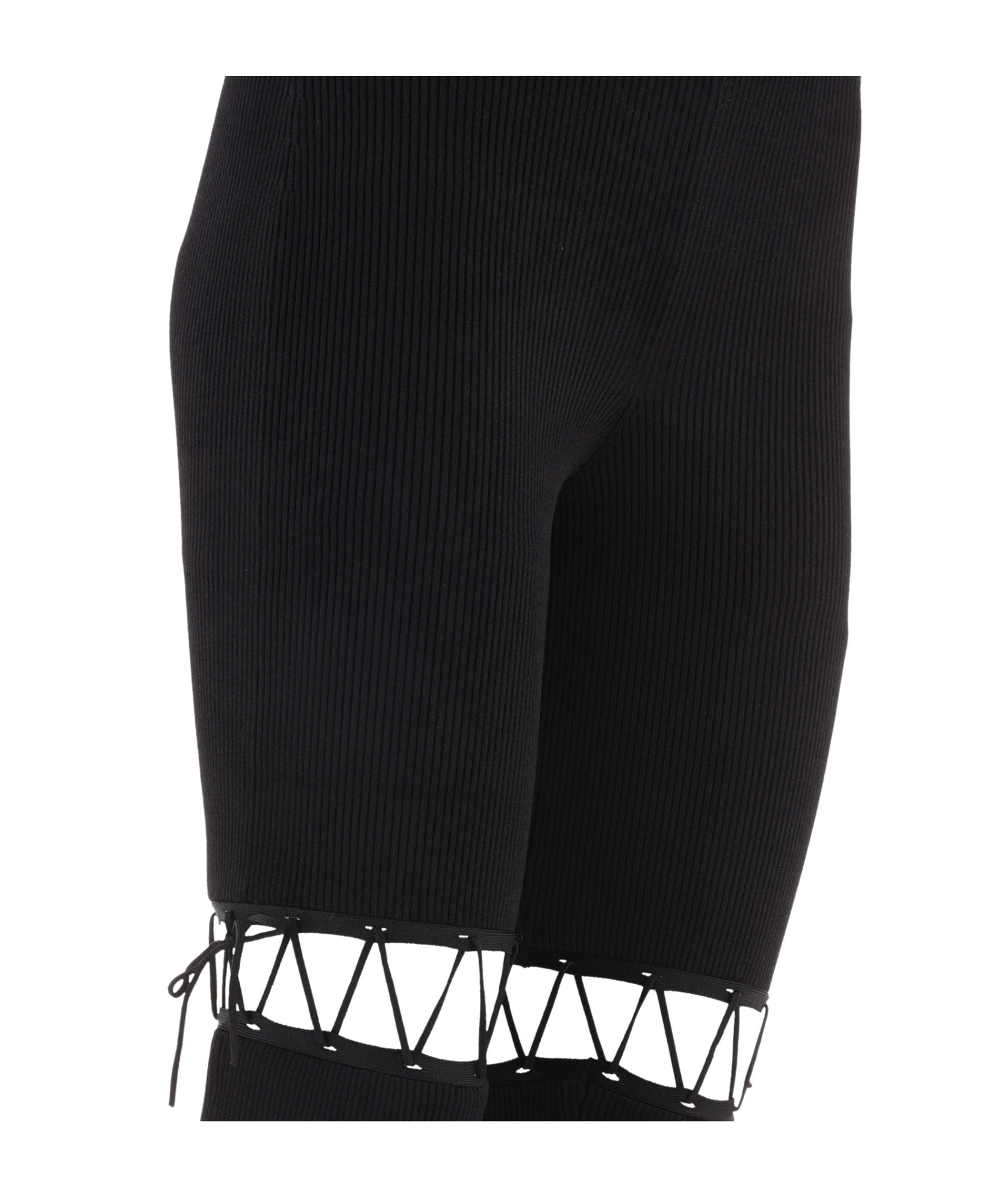 Nensi Dojaka Ribbed Waistband Flared Pant With Cut-out Lacing In Black