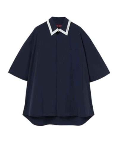 Gucci Navy Blue Poplin Oversize Shirt In Black