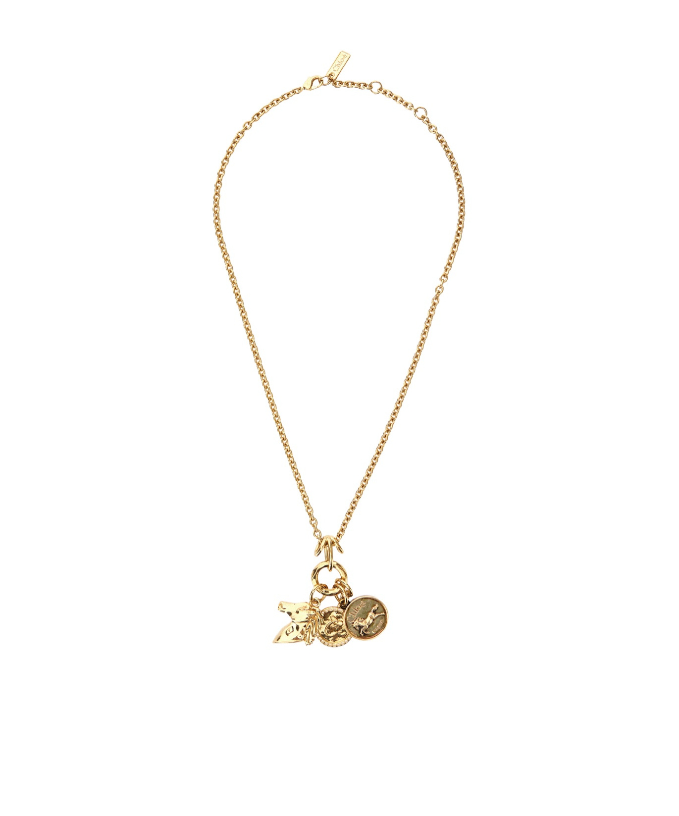 Chloé Metallic Necklace With Rear Hook Closure And Three Logo Charms In Brass Woman