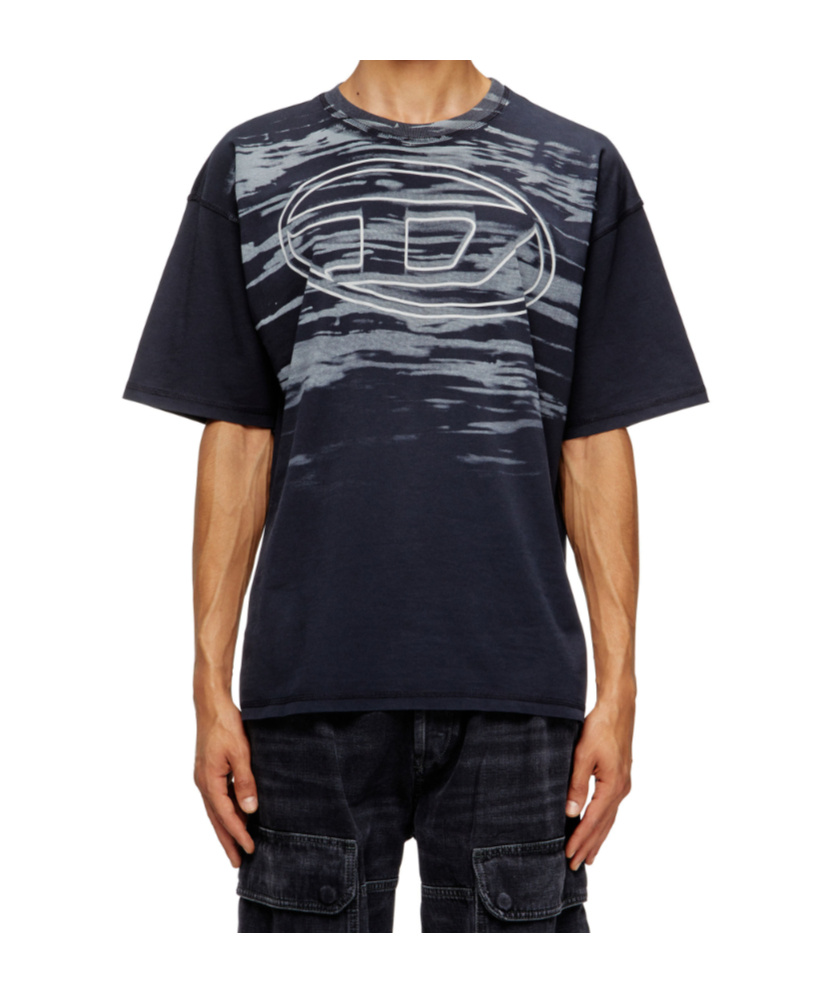 Diesel Cotton T-shirt With Oval D Print In Blue