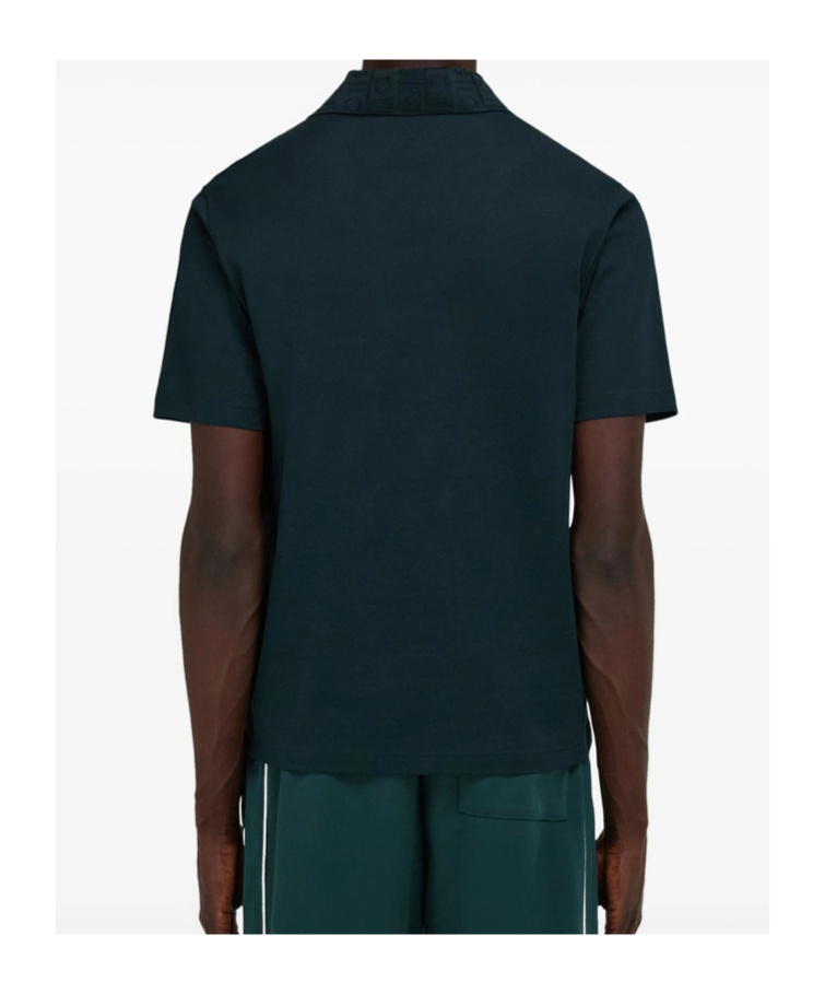 Ferragamo V-neck Polo With Jacquard Pocket Detail In Blue