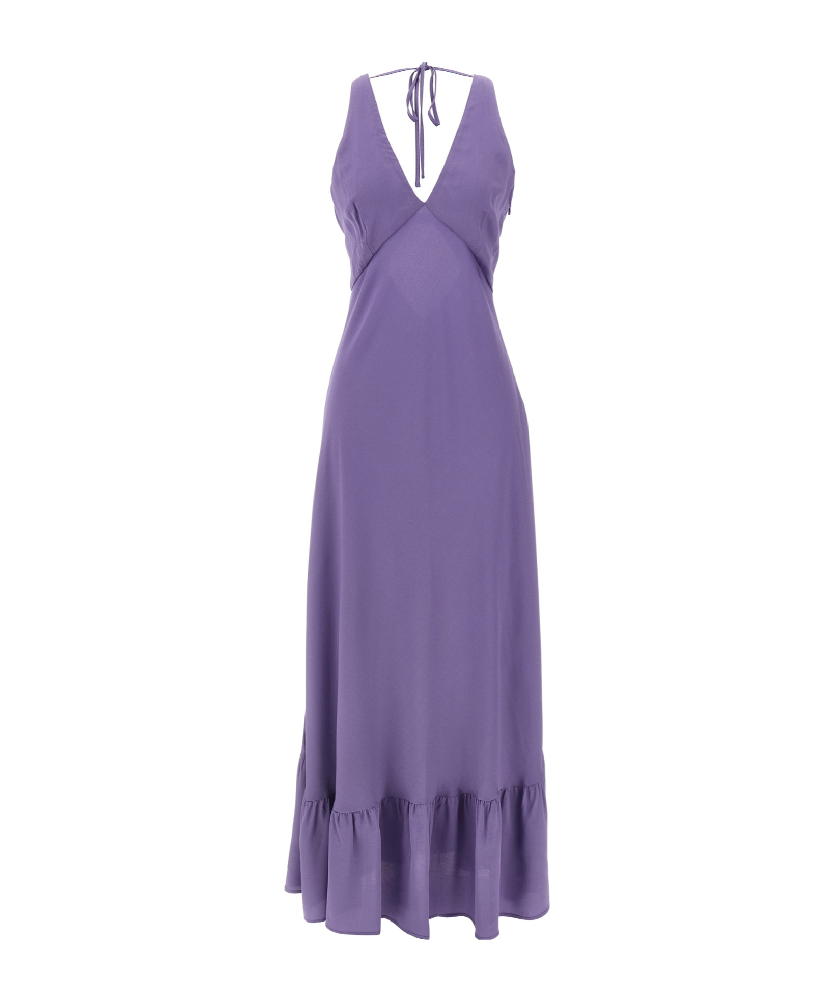 Twinset Twin-set Deep V-neck Maxi Dress With Flounced Hem