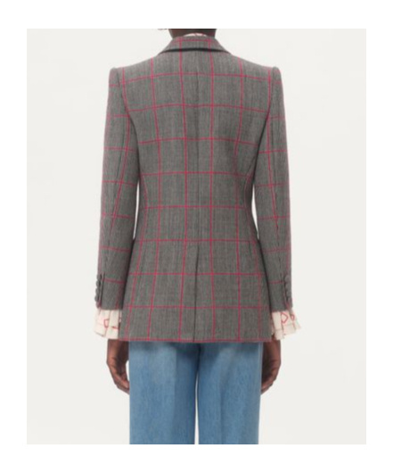 Valentino Single-breasted Wool Jacket With Check Pattern In Black/ivory White/cherry Red
