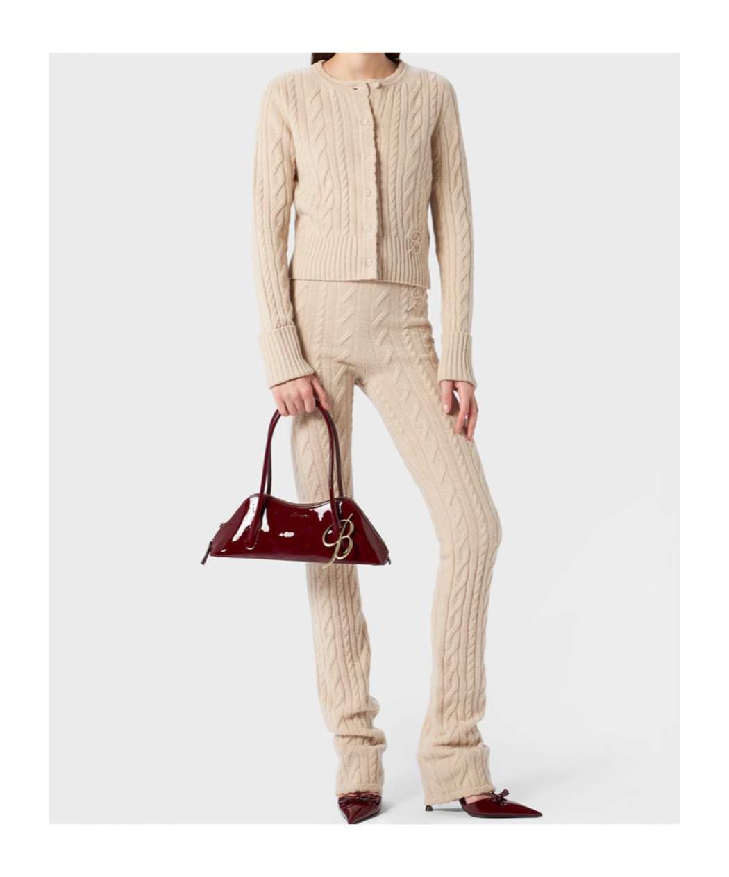 Blumarine Wool Cashmere Cardigan In Nude