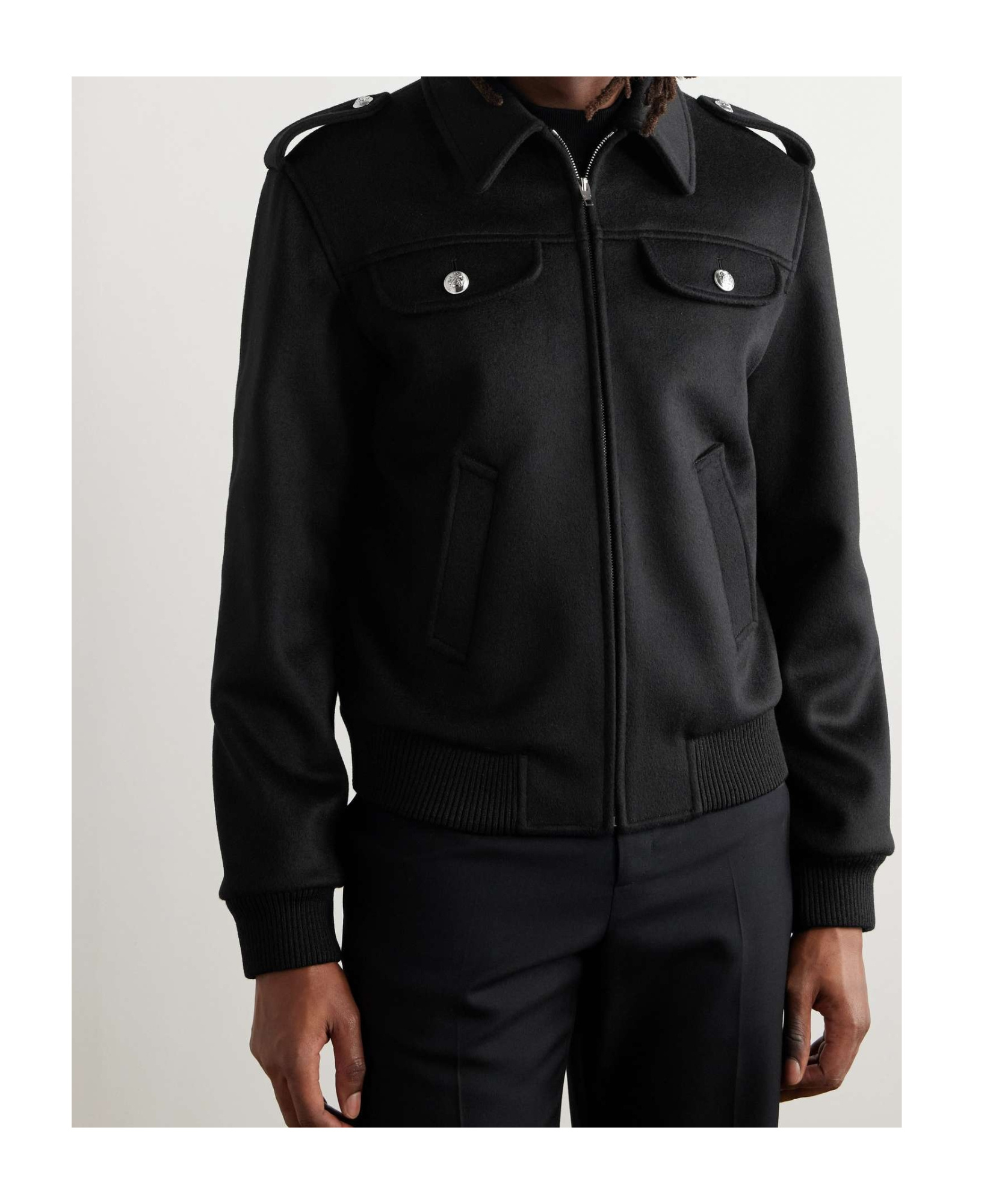 Celine Embellished Cashmere Bomber Jacket In Black