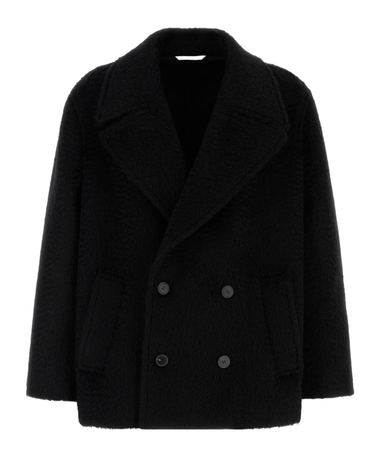 Valentino Dropped Shoulder Wool Blend Coat In Black