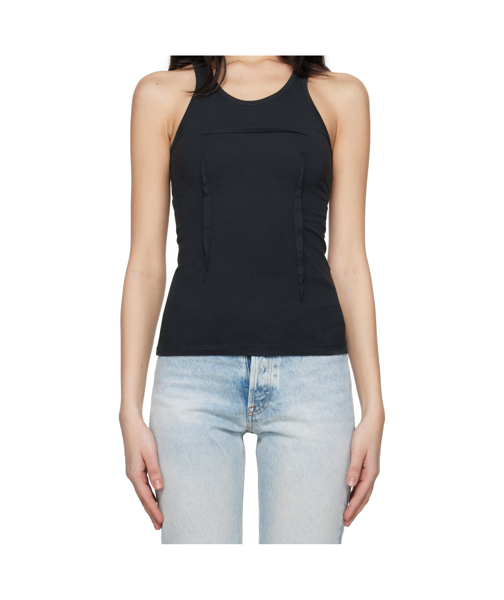 Mm6 Maison Margiela Black Heavy Cotton Jersey Tank Top In Black