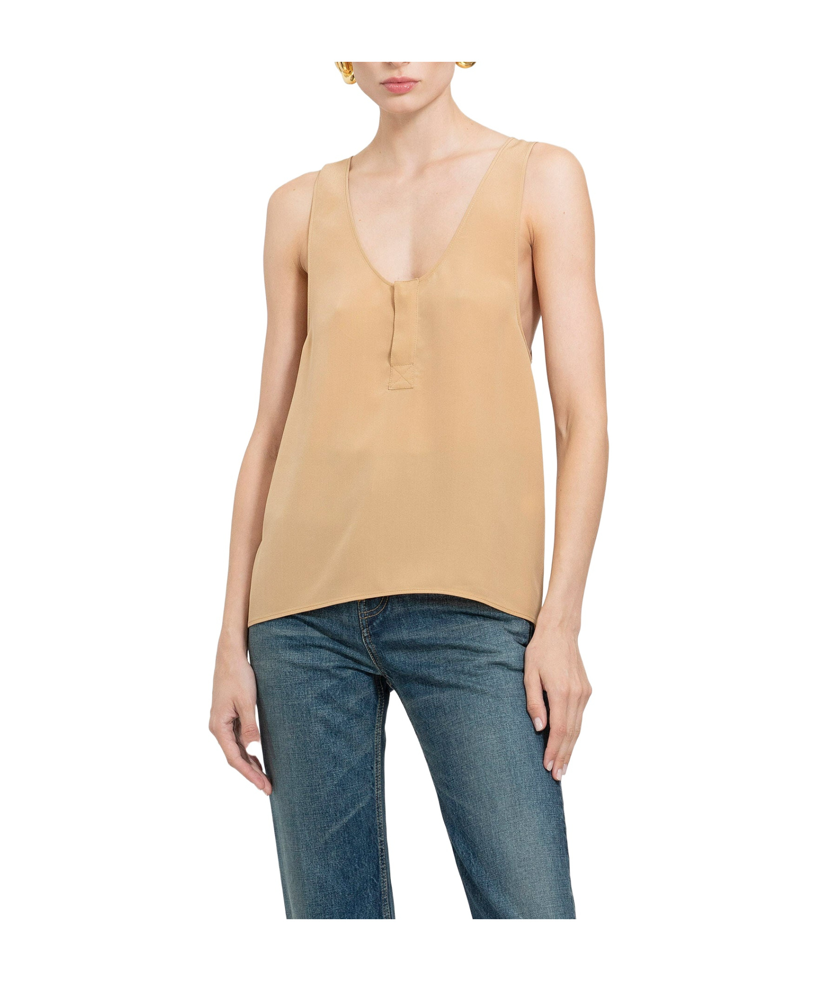 Saint Laurent Sleeveless Silk Top In Orange