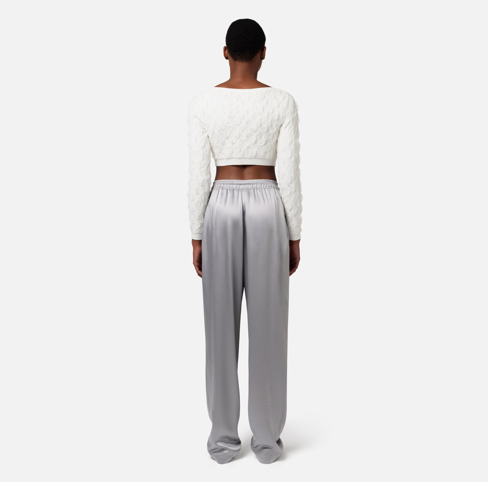 Elisabetta Franchi Satin Tapered Trousers In Gray