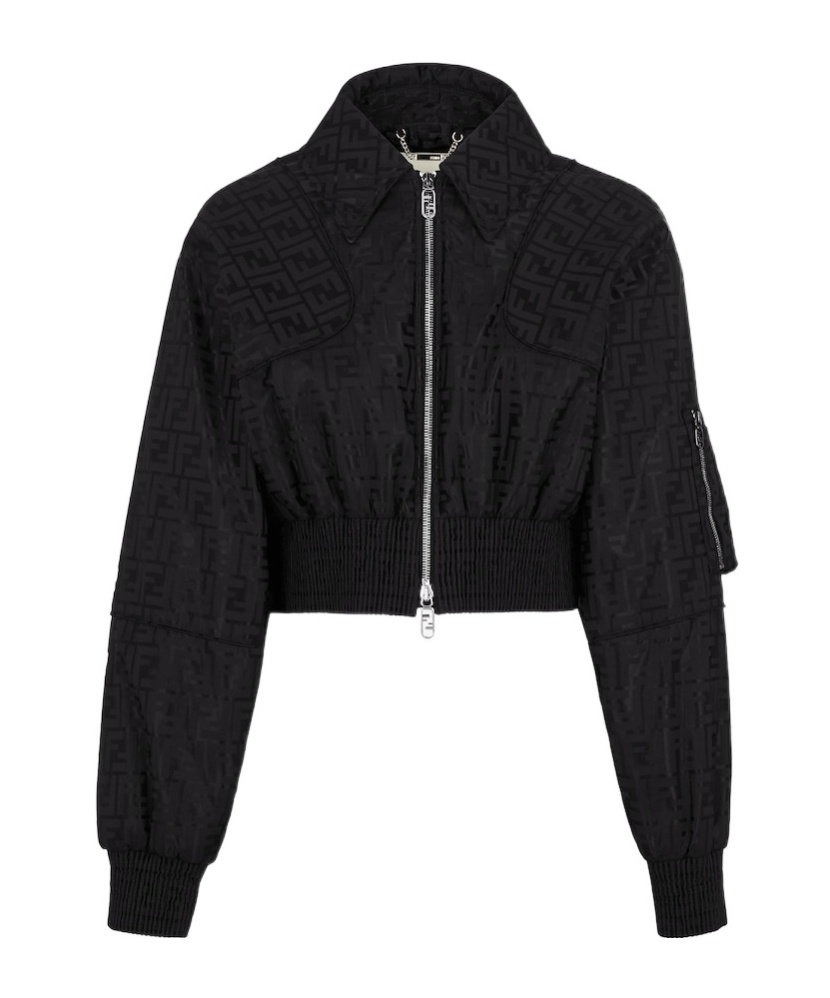 Fendi Ff-jacquard Padded Cropped Jacket In Black