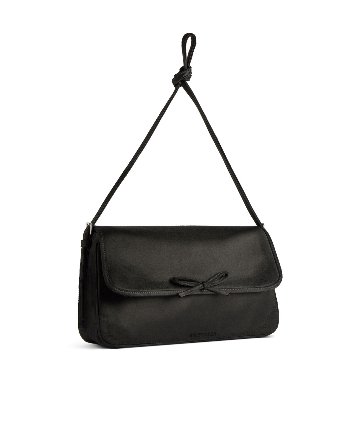 Balenciaga Leopolda Distressed Satin Pochette Shoulder Bag In Black