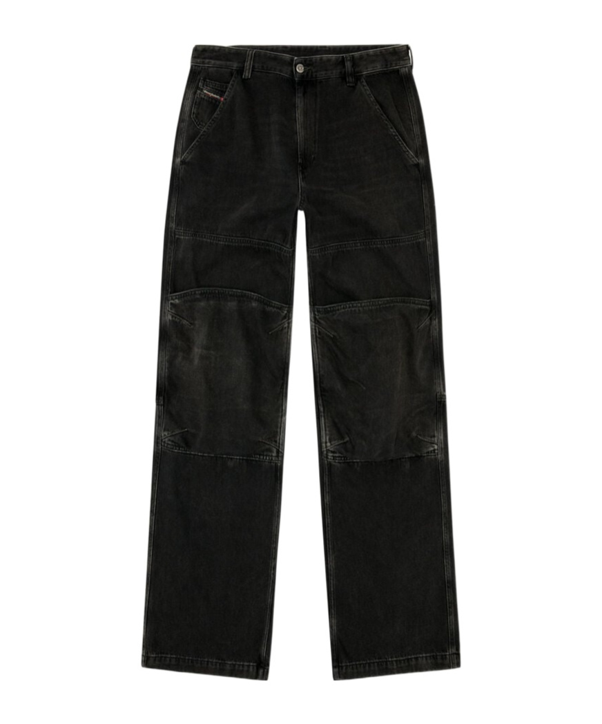 Diesel Wide Leg Jeans With Front And Back Pockets In Black