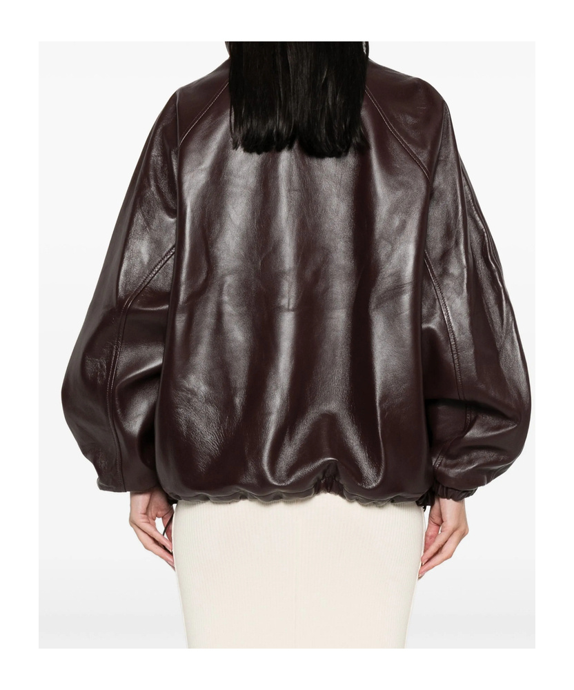Magda Butrym Leather Jacket Elasticated Cuffs In Brown