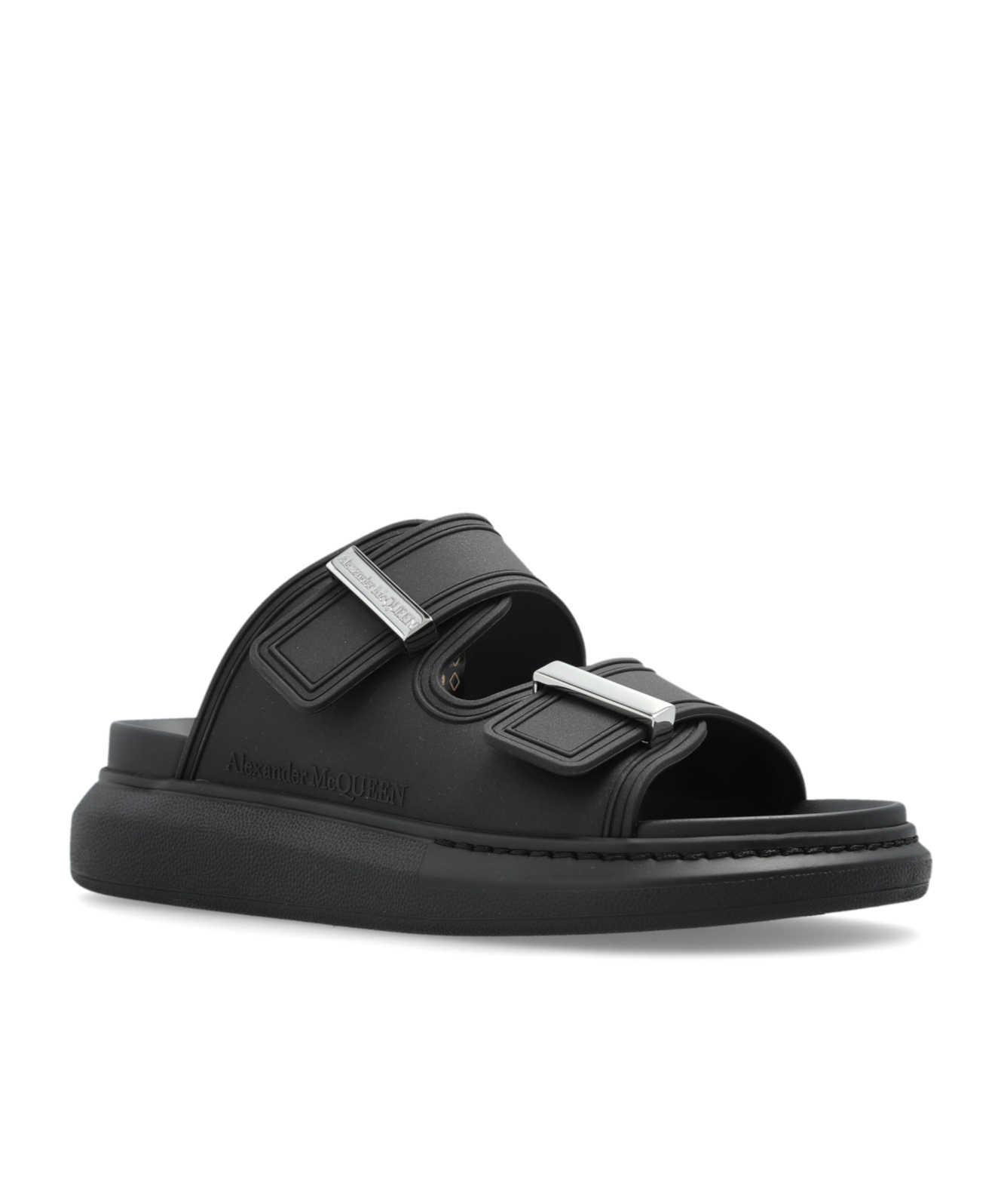 Alexander Mcqueen 50mm Rubber Slide Sandals In Black