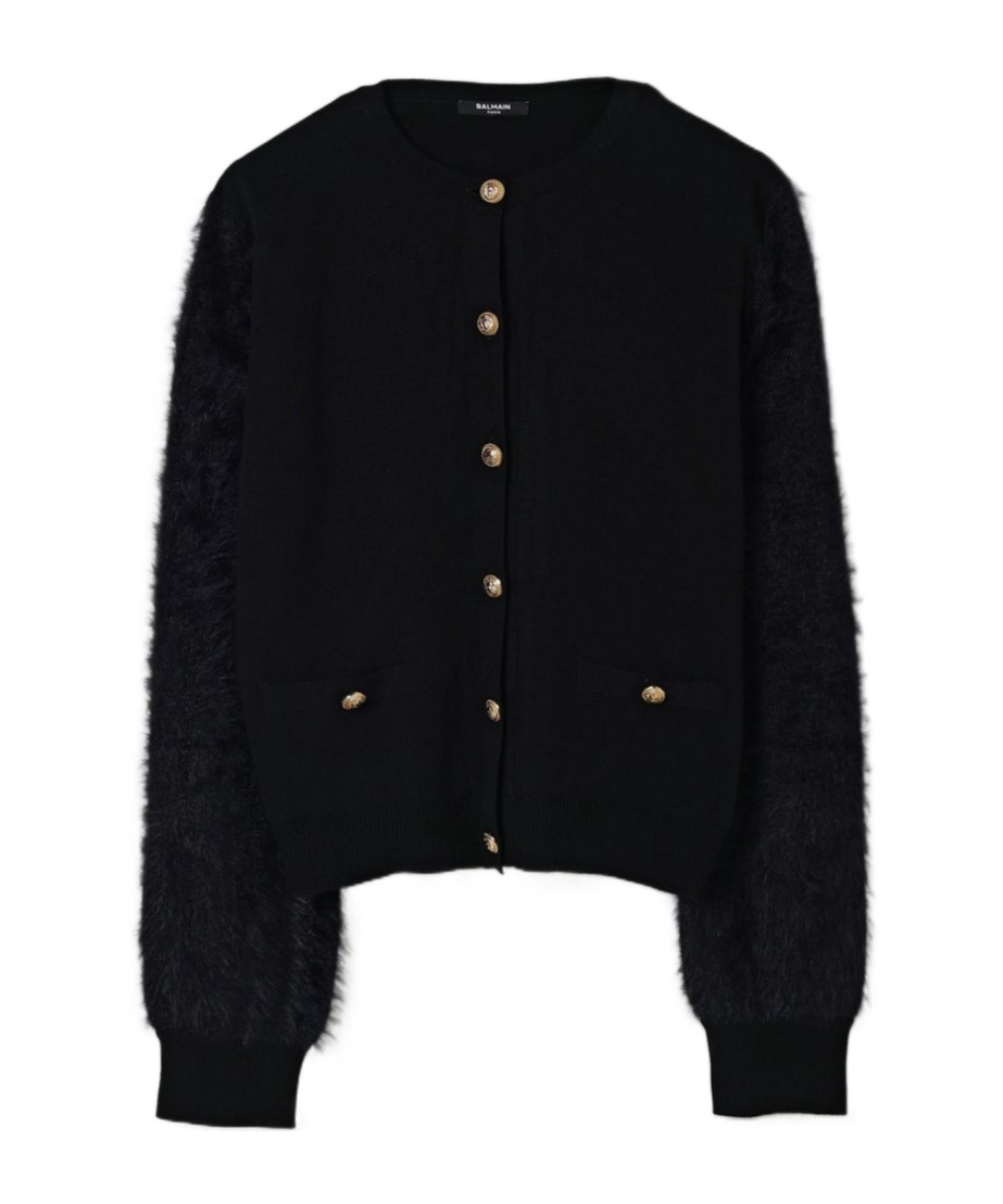 Balmain Button-embellished Cardigan In Black