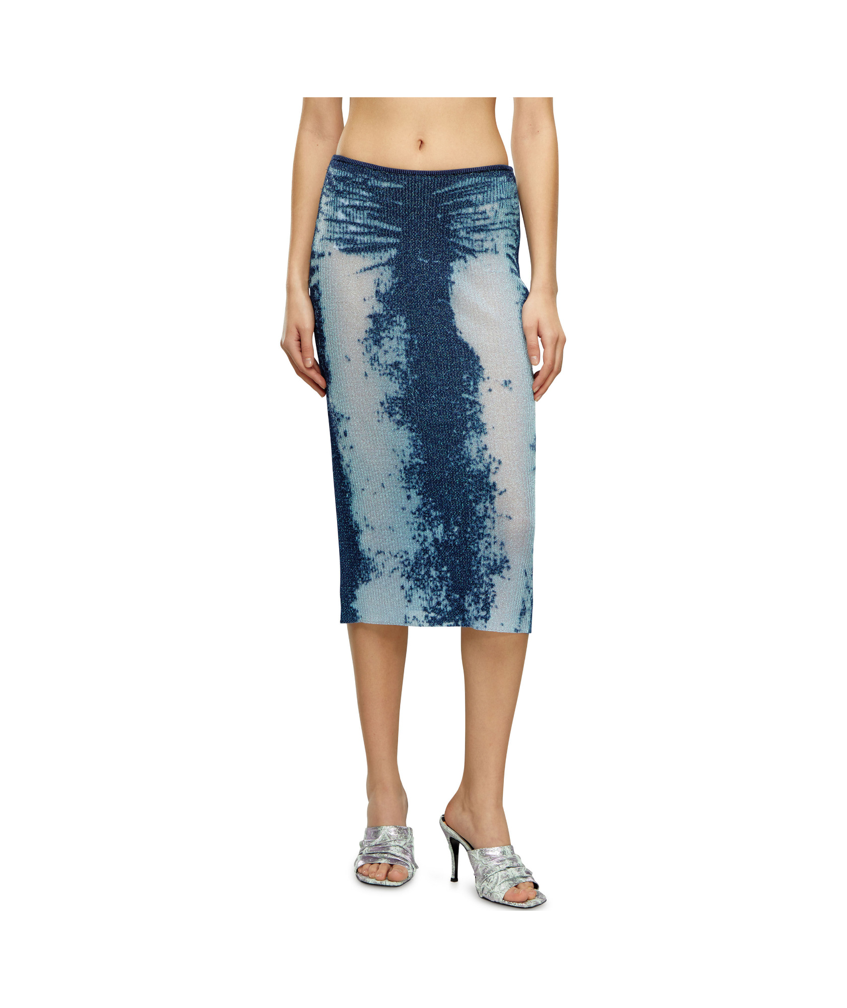 Diesel Blue Midi Skirt In Devor Metallic Knit In Blue