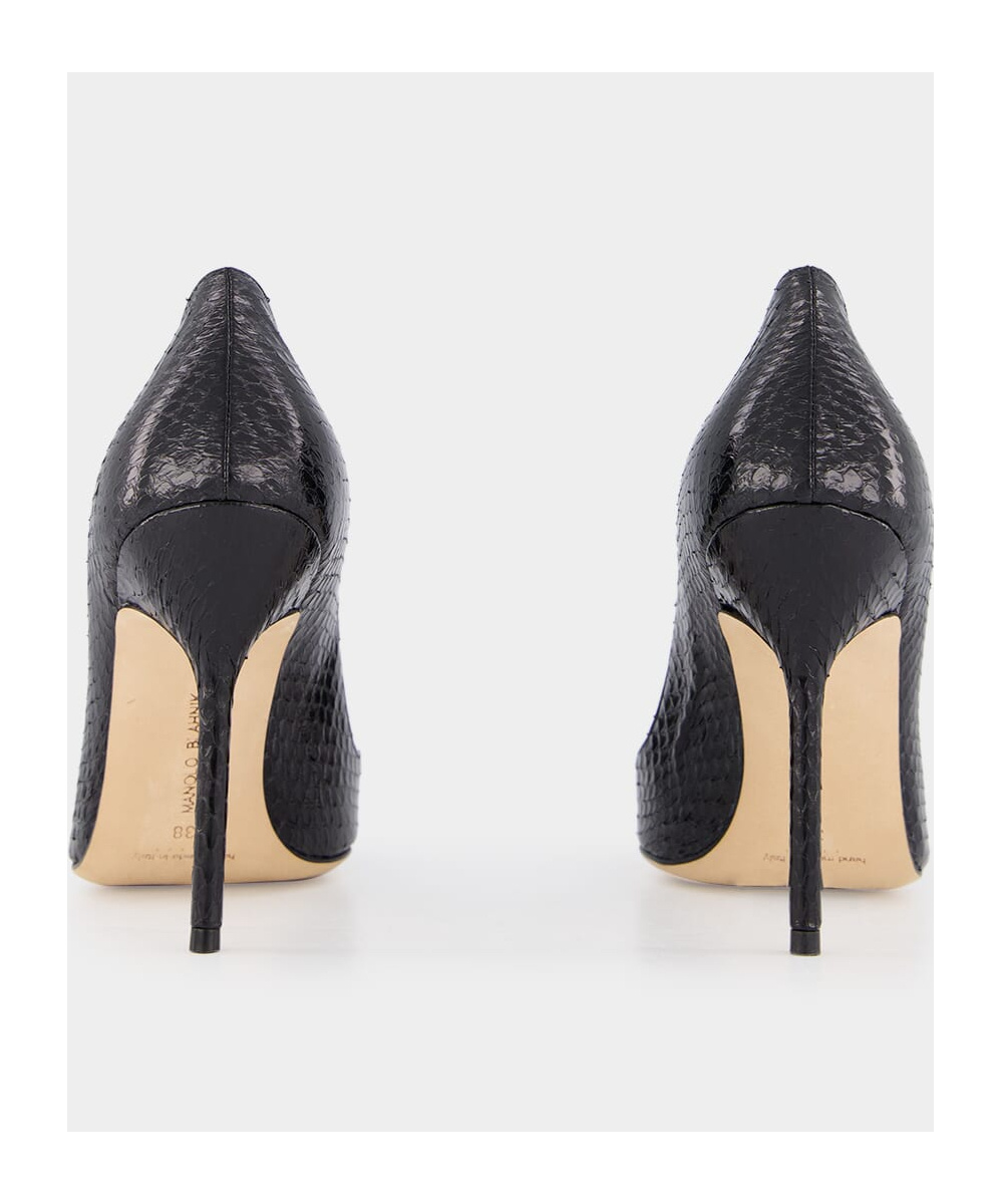 Shop Manolo Blahnik Embossed Pointed Toe Pumps In Black