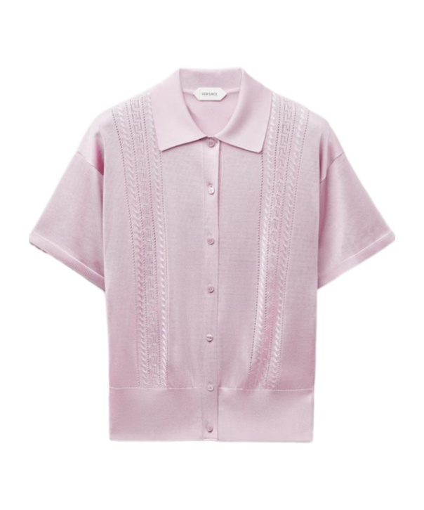 Versace Viscose Knit Polo In Purple