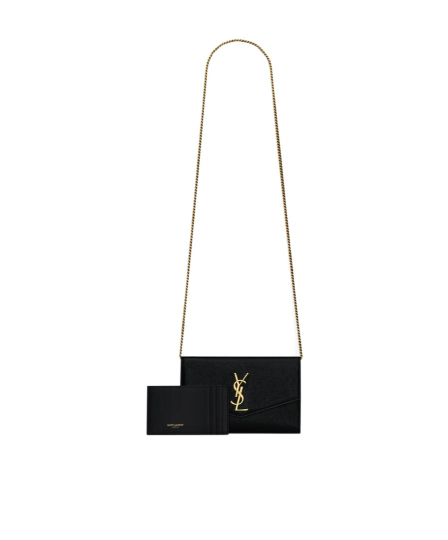 SAINT LAURENT UPTOWN CHAIN WALLET IN SHINY GRAINED LEATHER