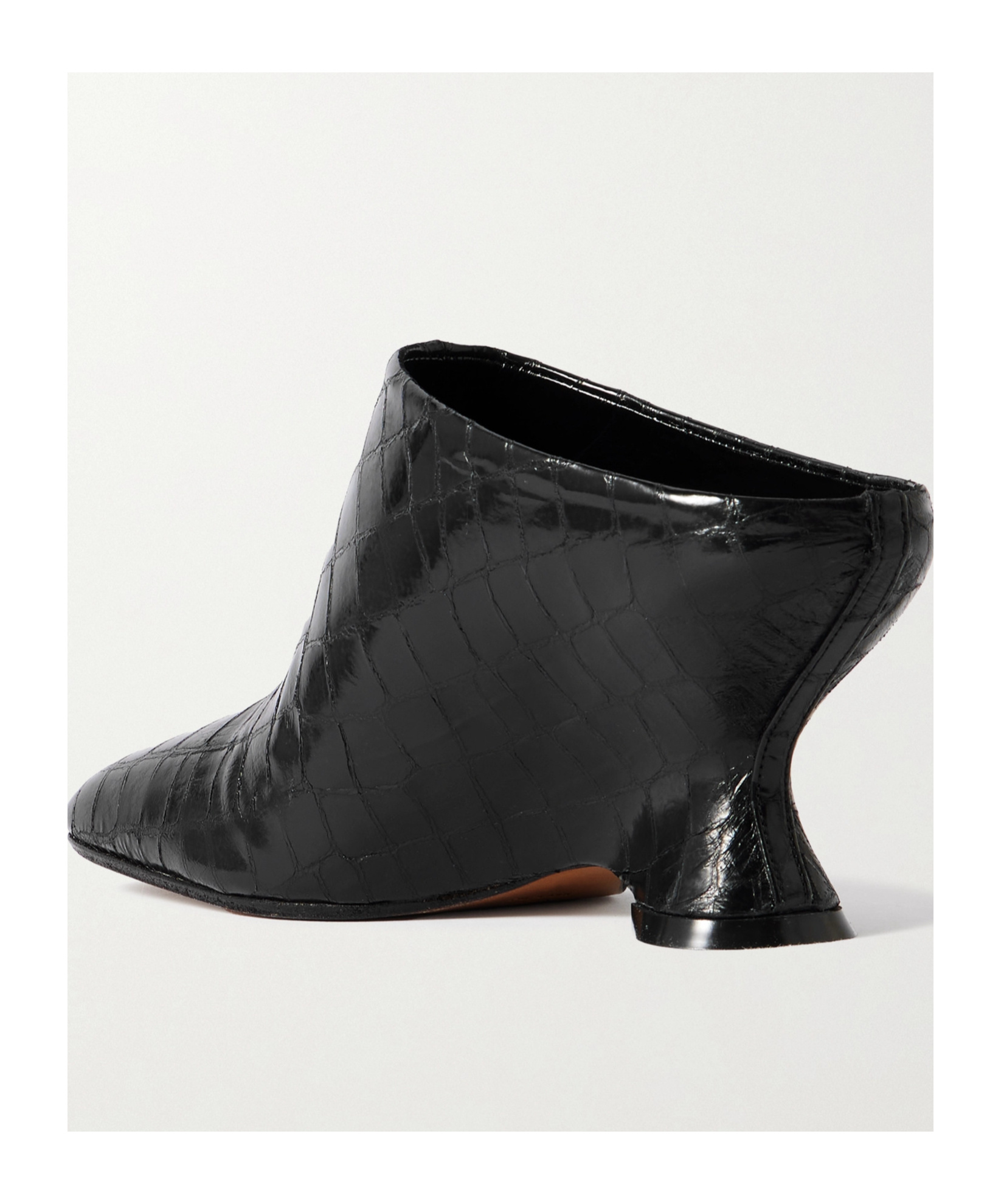 Dries Van Noten Croc-effect Leather Wedge Mules In Black