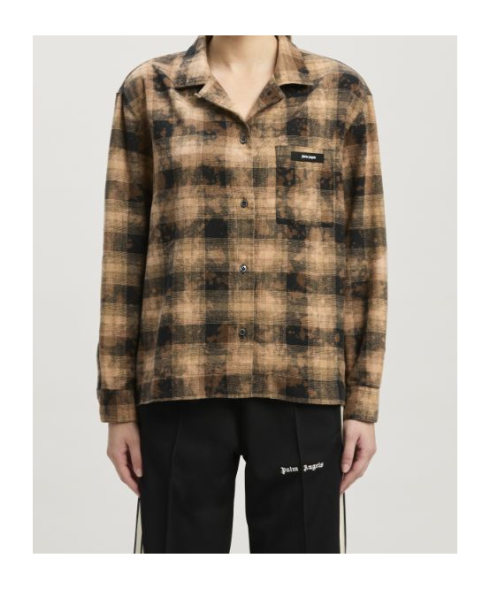 Palm Angels Brown Curved Logo Check Shirt In Brown