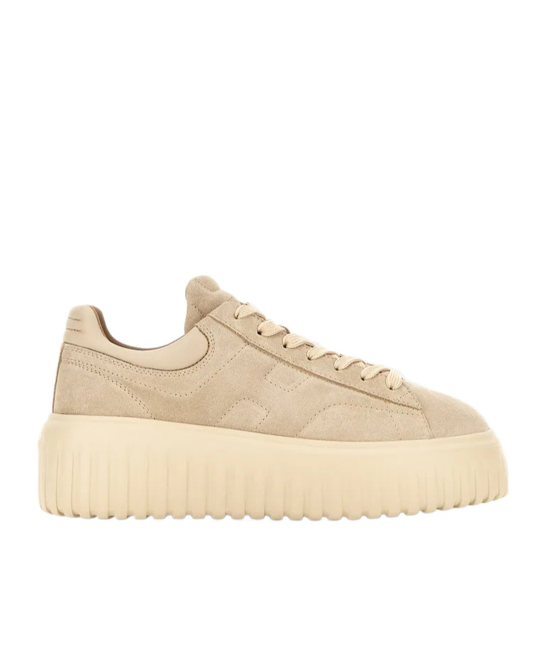 Hogan H-stripes Suede Platform Sneakers In Neutral