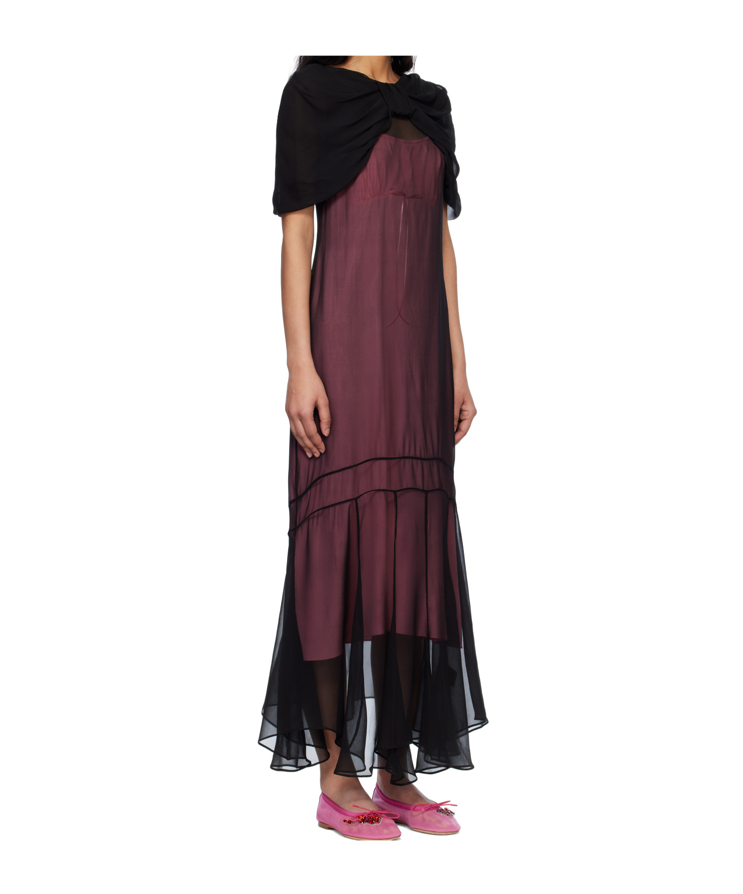Simone Rocha Black Extended Bow Multi-seam Maxi Dress In Burgundy