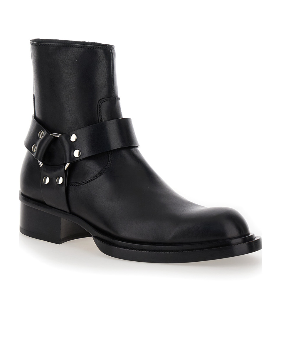 Alexander Mcqueen Black Ankle Boots With Harness Detail In Leather Man In Black