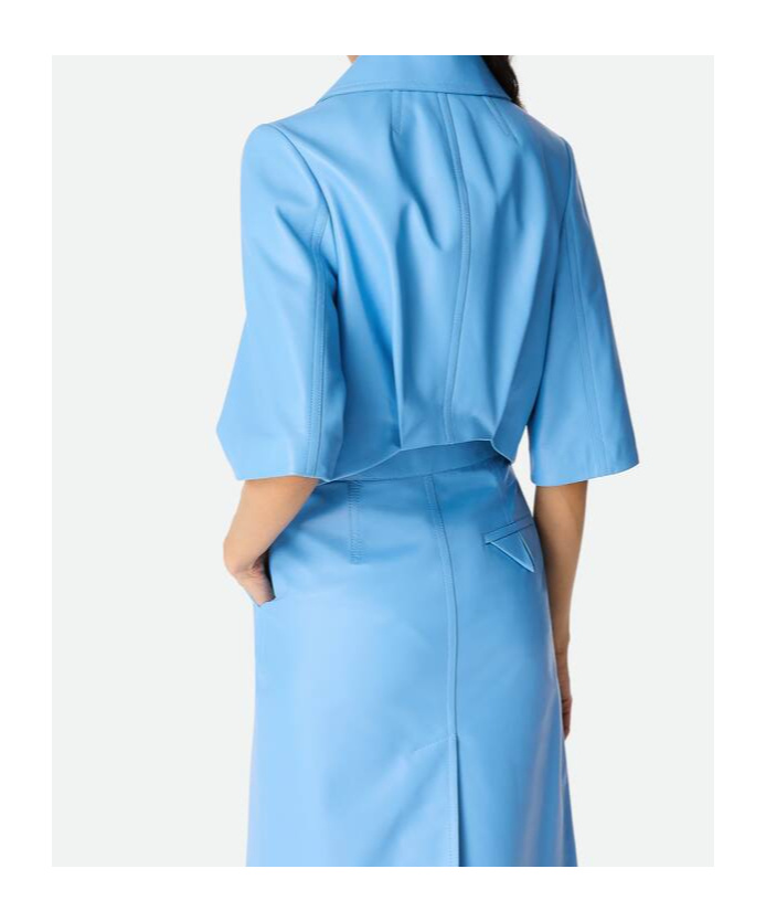 Bottega Veneta Leather Cropped Jacket In Blue