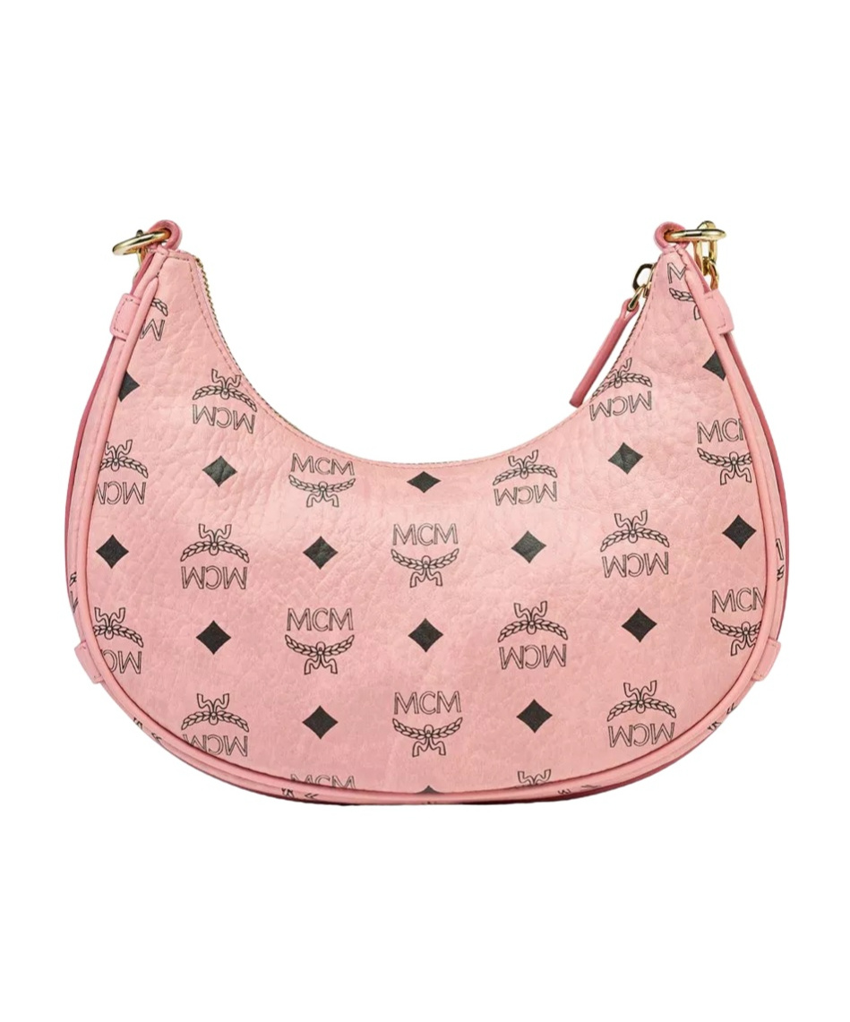 Mcm Aren Crescent Hobo Bag In Visetos In Pink