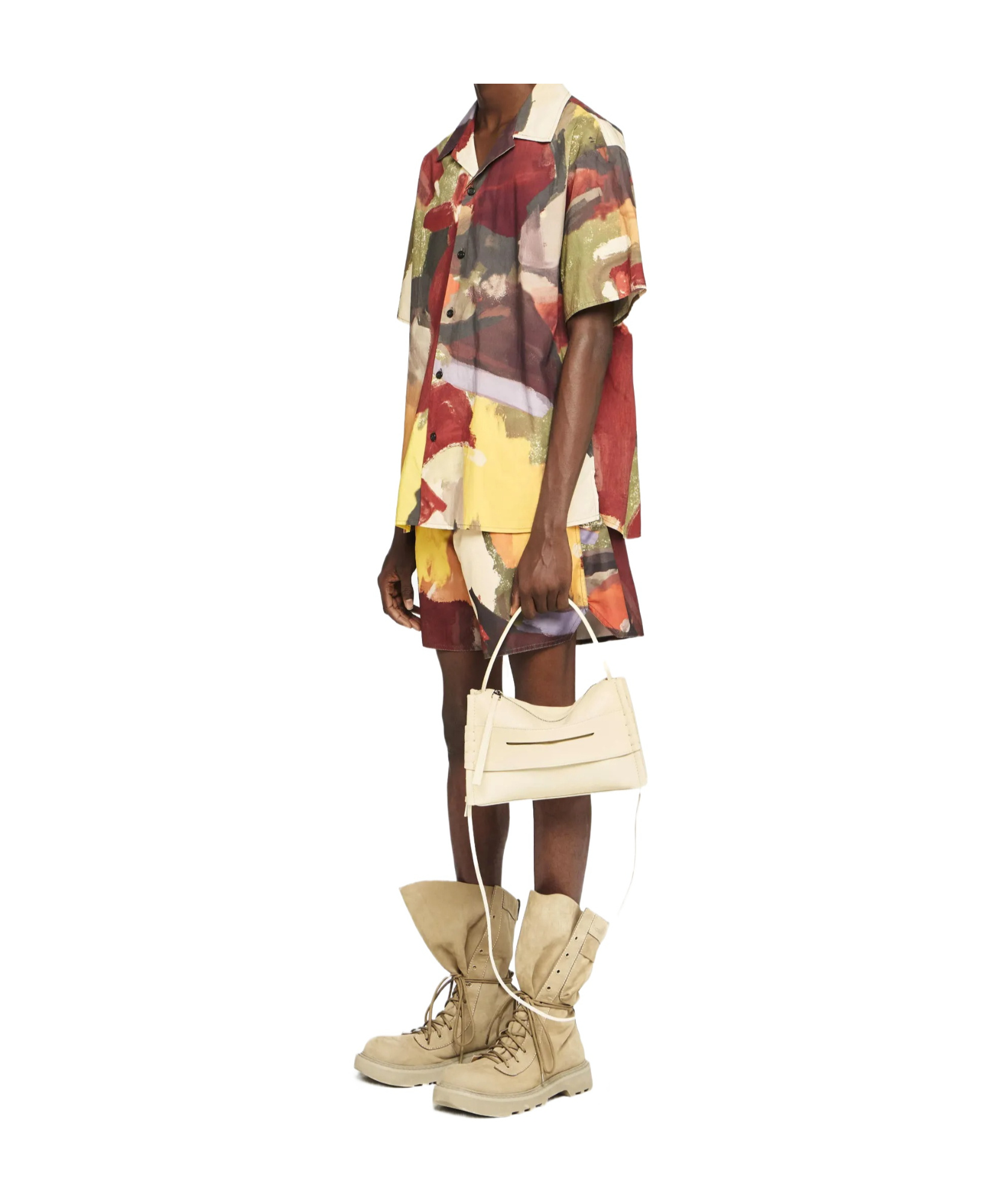 Jw Anderson J. W. Anderson Wide V-neck Short Sleeve Shirt With Abstract Print In Brown