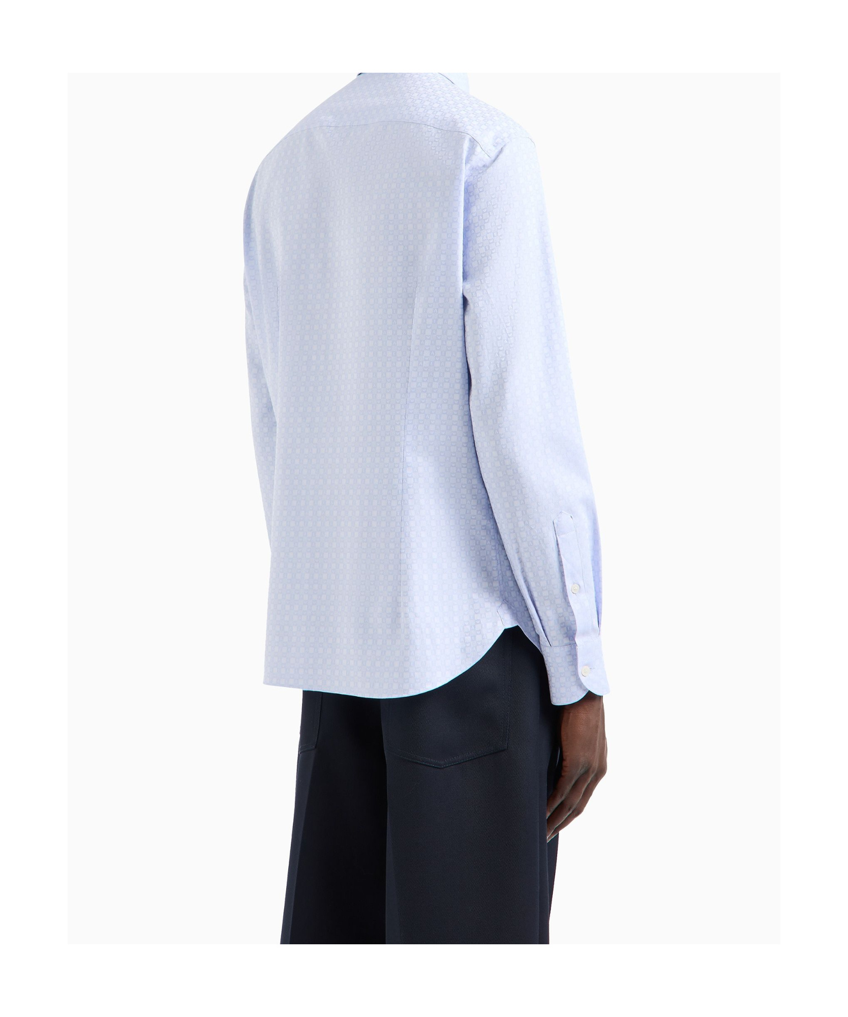 Emporio Armani Cotton Shirt With All-over Jacquard Logo Pattern In Blue