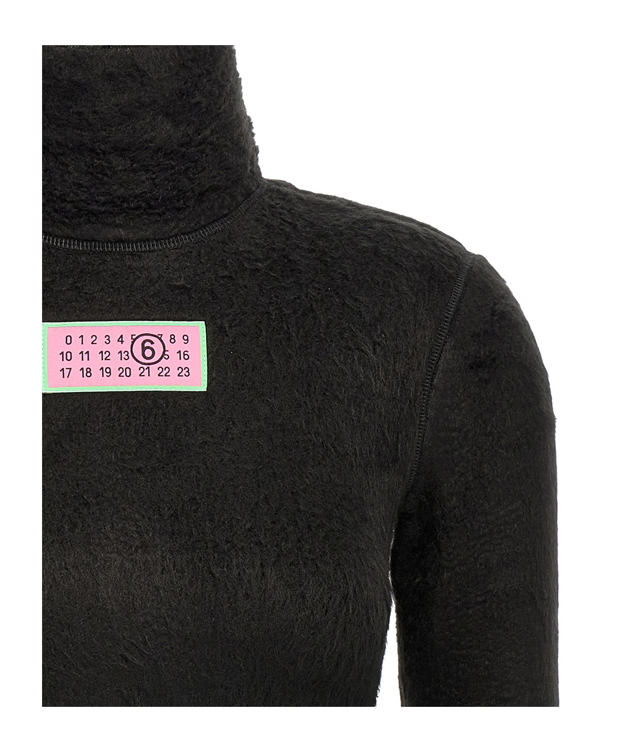 Mm6 Maison Margiela Black Furry Jersey Long Sleeve Turtleneck In Black