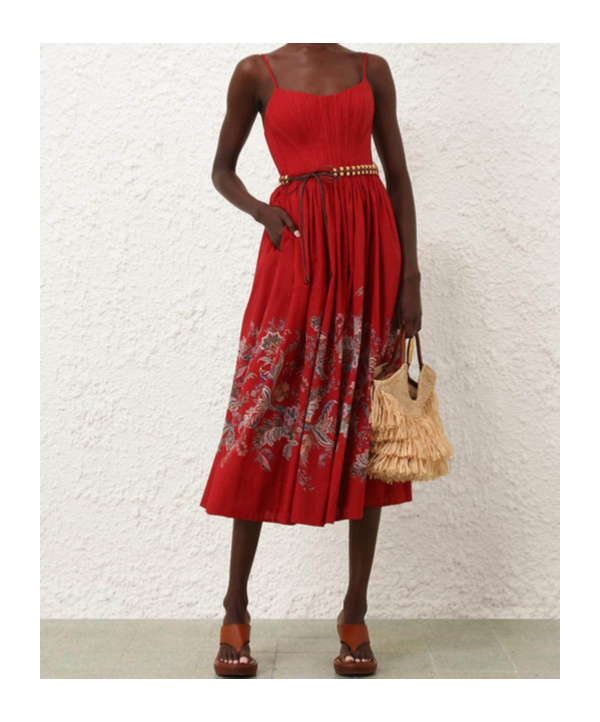 Zimmermann Rhiannon Belted Paisley-print Cotton-voile Midi Dress In Red