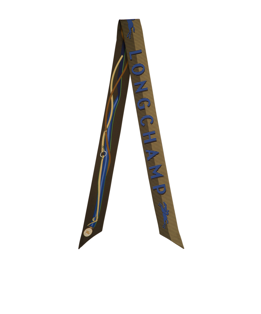 Longchamp Green Scarf With Logo Lettering Print In Silk Woman
