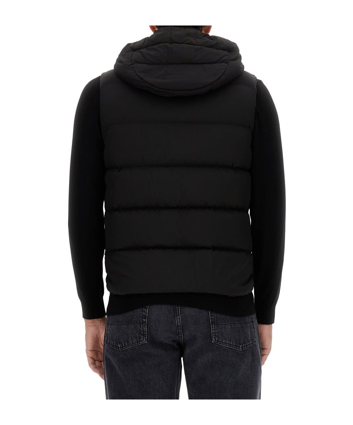 Moorer Hooded Padded Sleeveless Coat Front Pockets In Black