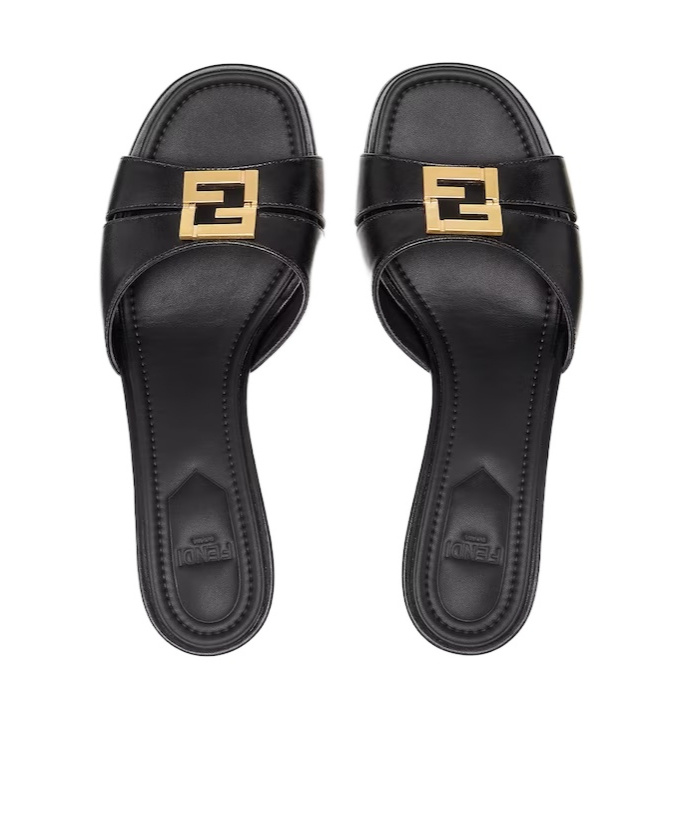 Fendi Fold Leather Kitten-heel Sandals In Black