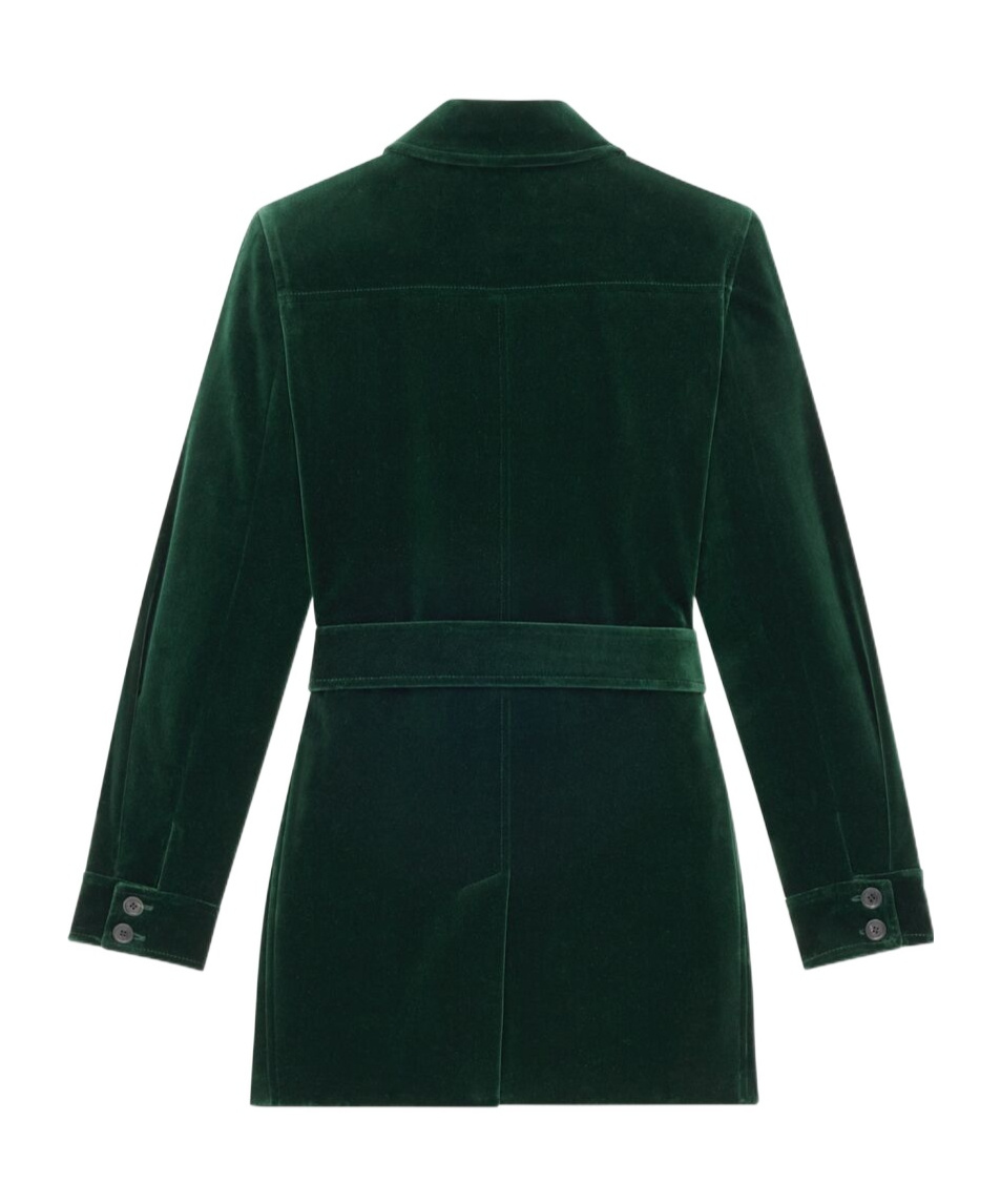 Saint Laurent Velvet Safari Jacket Belted Waist In Green