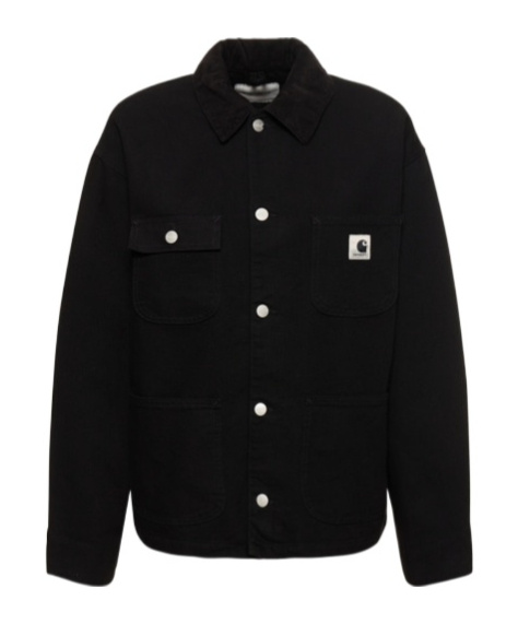 Carhartt Structured Short Coat With Button-up Front And Flap Pockets In Black