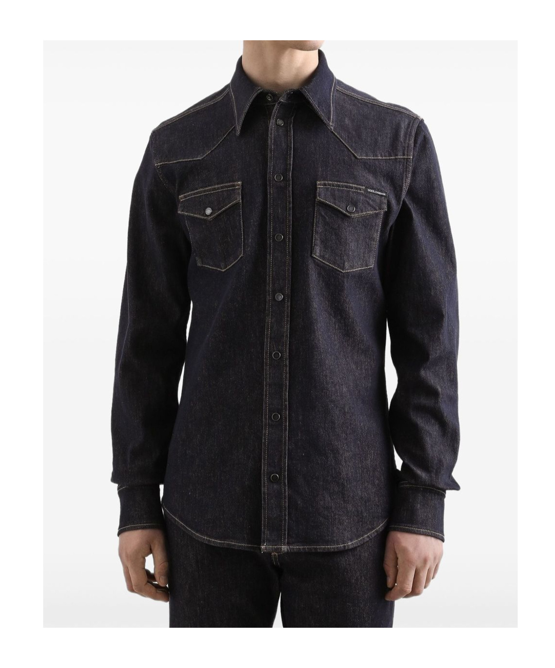 Dolce & Gabbana Denim Western Shirt In Black