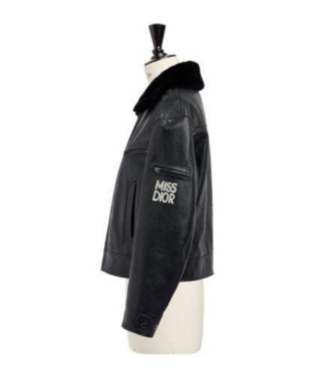 Dior Logo Zipper Leather Jacket In Black