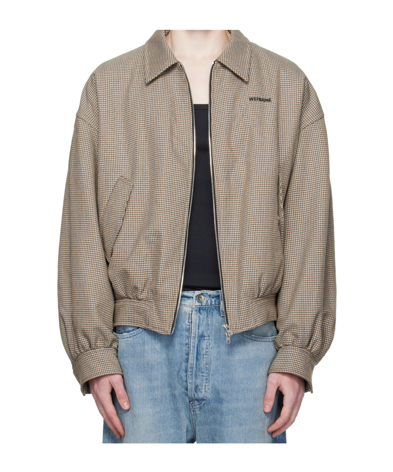 We11 Done Beige Checkered Bomber Jacket In Brown