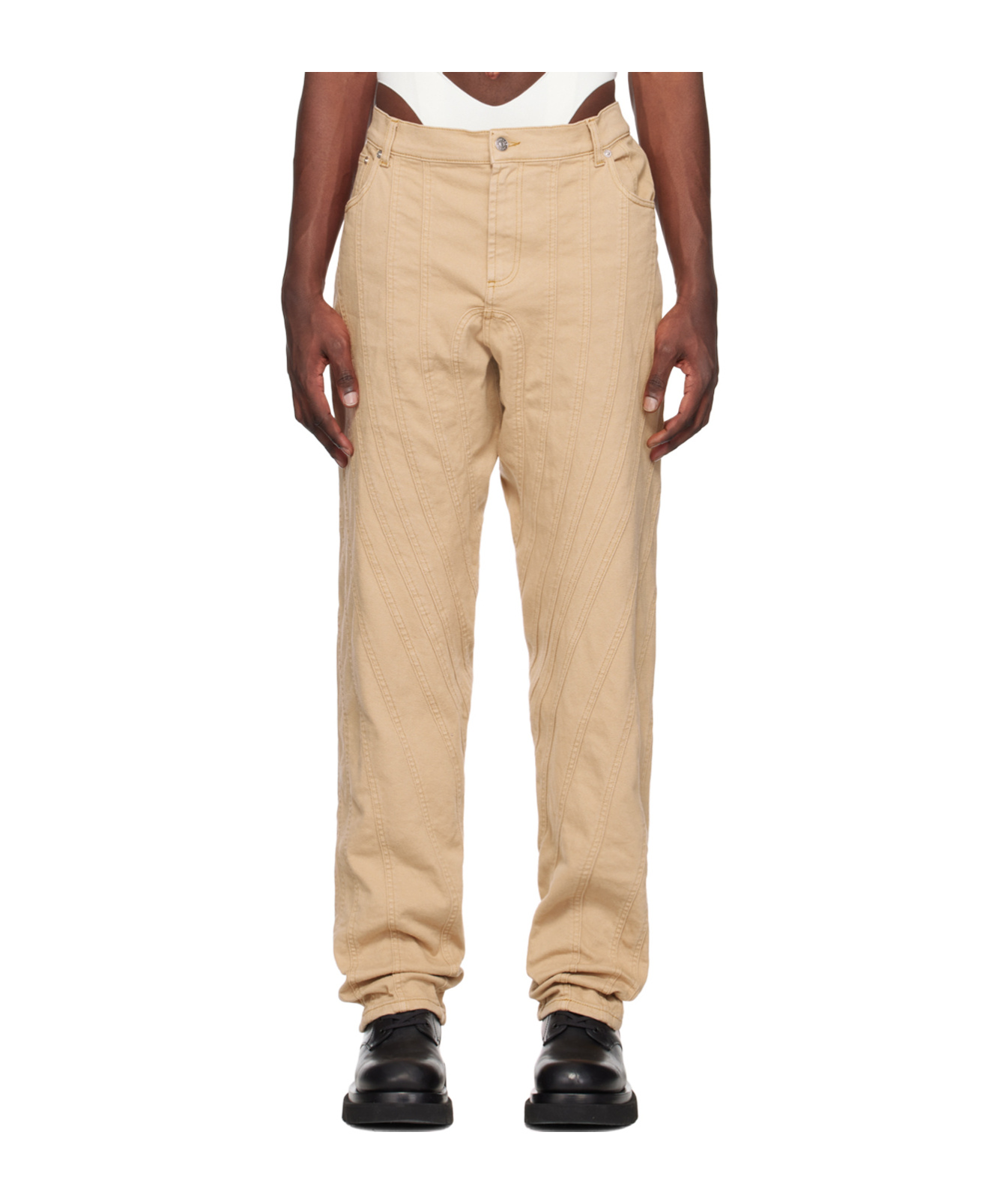 Mugler Spiral Design Jeans Pants In Brown