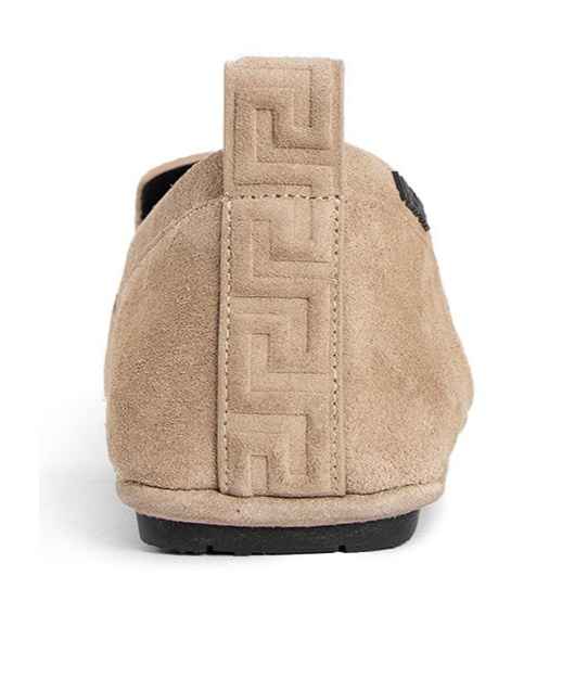 Versace Logo-plaque Leather Loafers In Nude