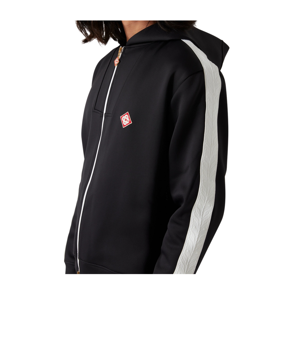 Casablanca Laurel Tape Hooded Scuba Jersey Track Jacket In Black