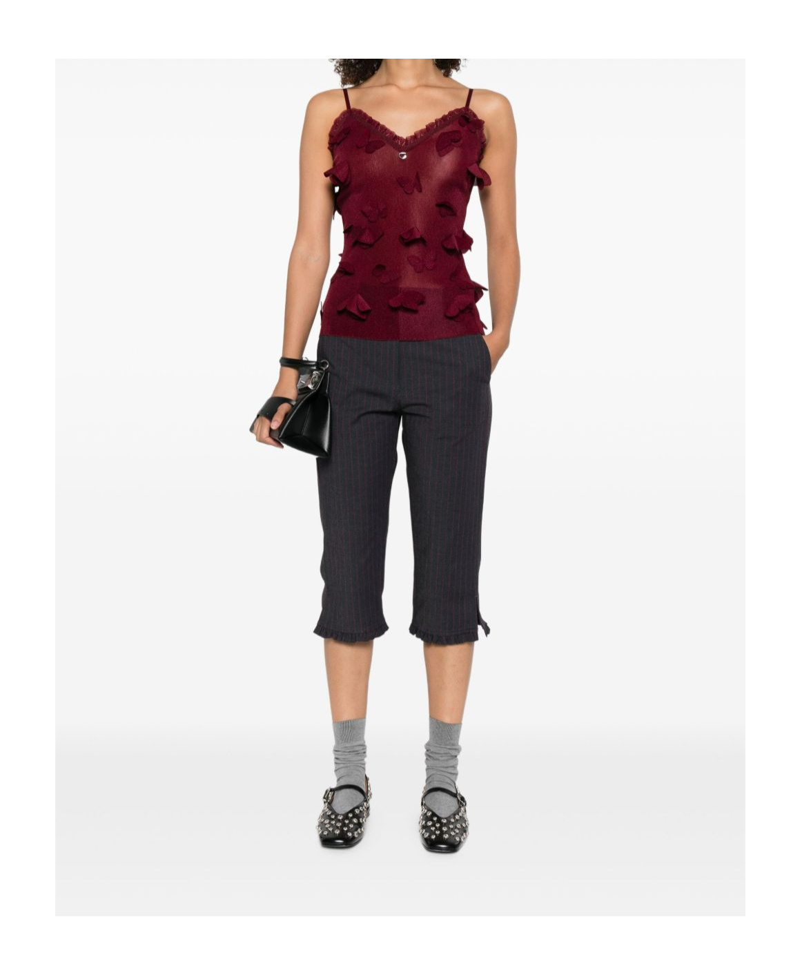 Coperni Embellished Sleeve Lace Trim Top In Brown