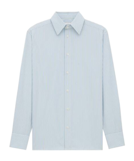 Saint Laurent Cassandre Shirt In Striped Cotton Poplin In Blue